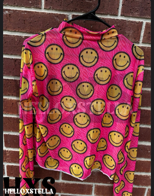 Hot Pink Smiley Mesh (Choose Your Size)