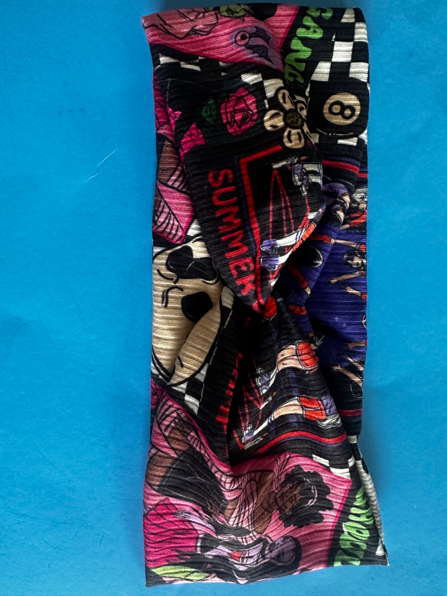 horror patchwork checkered headband