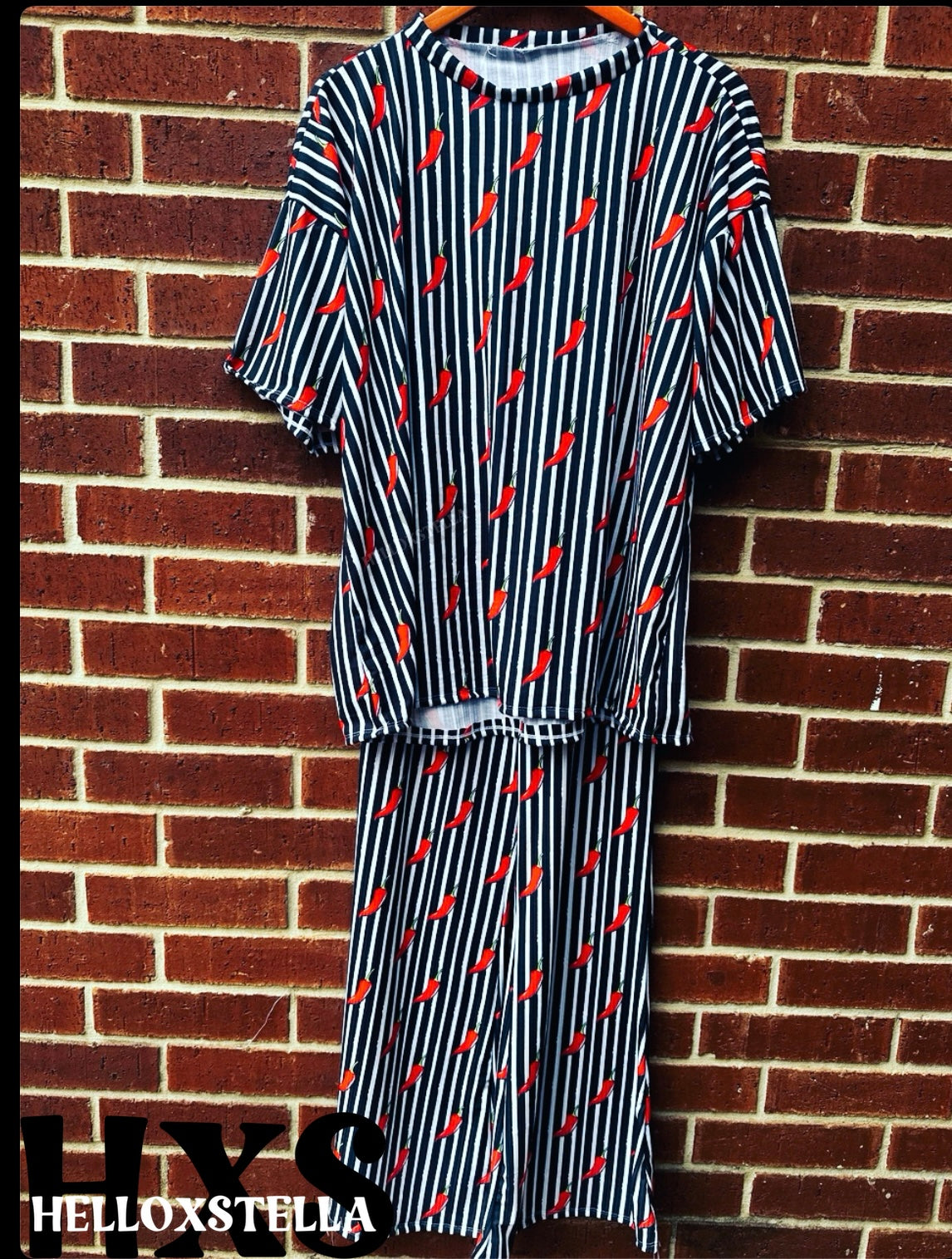 Striped Chili Peppers Pant Set - Medium