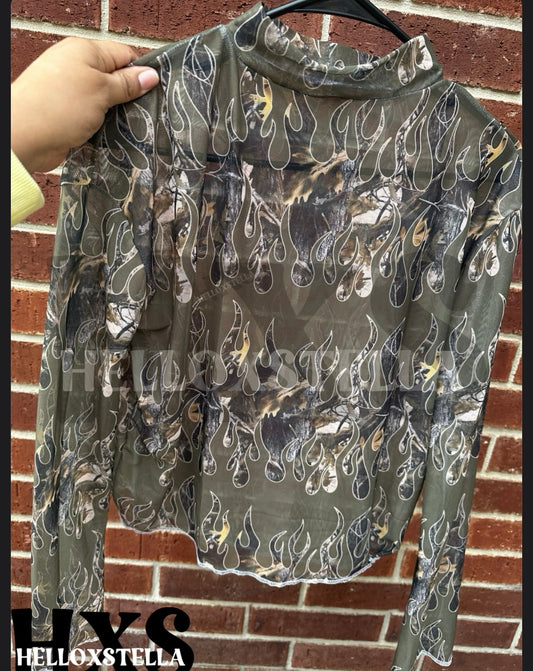 Camo Flames Mesh Top - XL/2X
